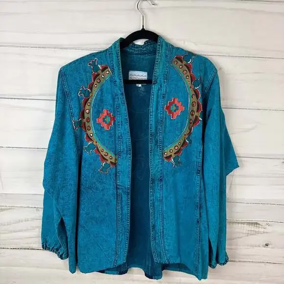 Vintage Sundance Hand Painted Southwestern Denim Jacket - Picture 1 of 6